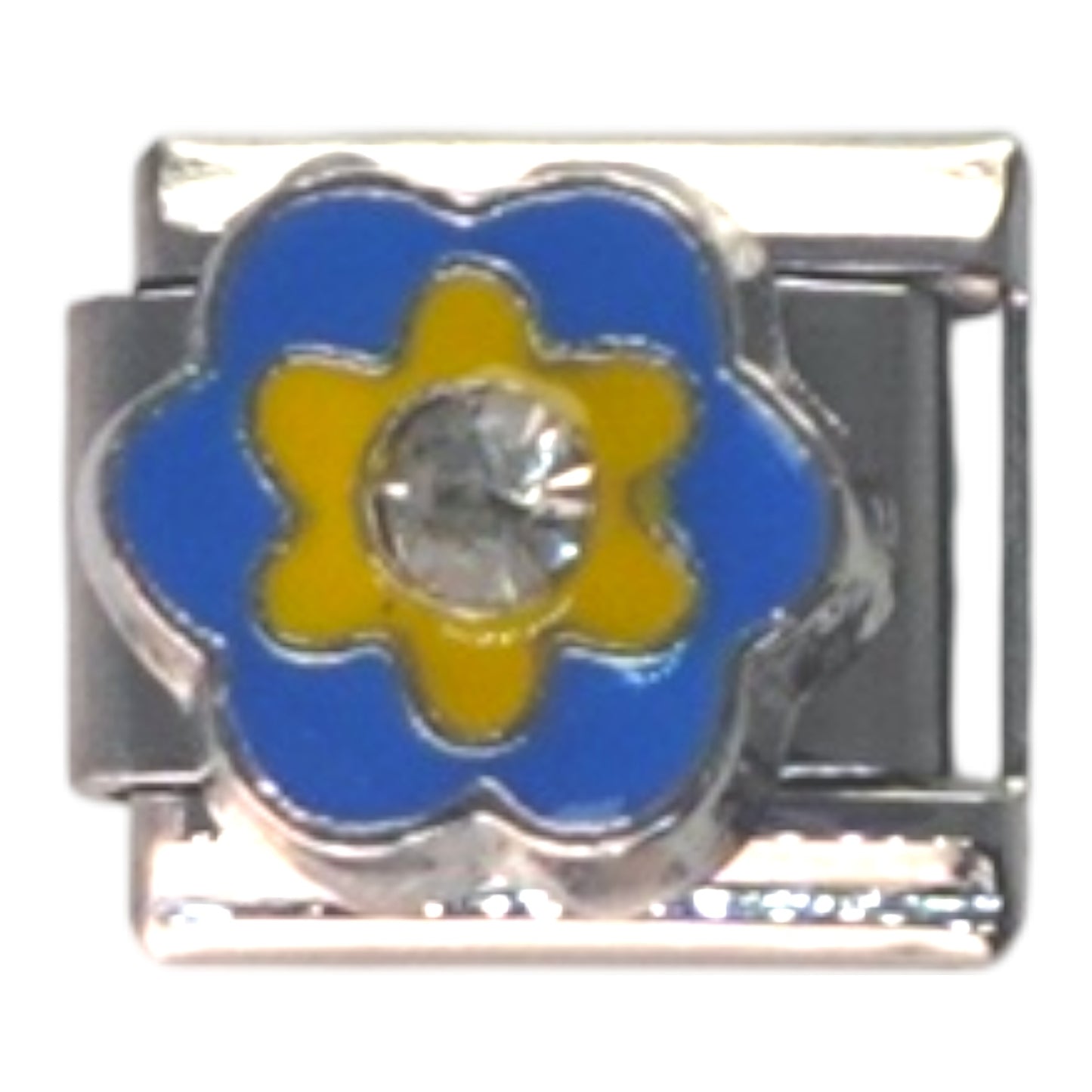 Blue and Yellow Flower Silver Italian Charm