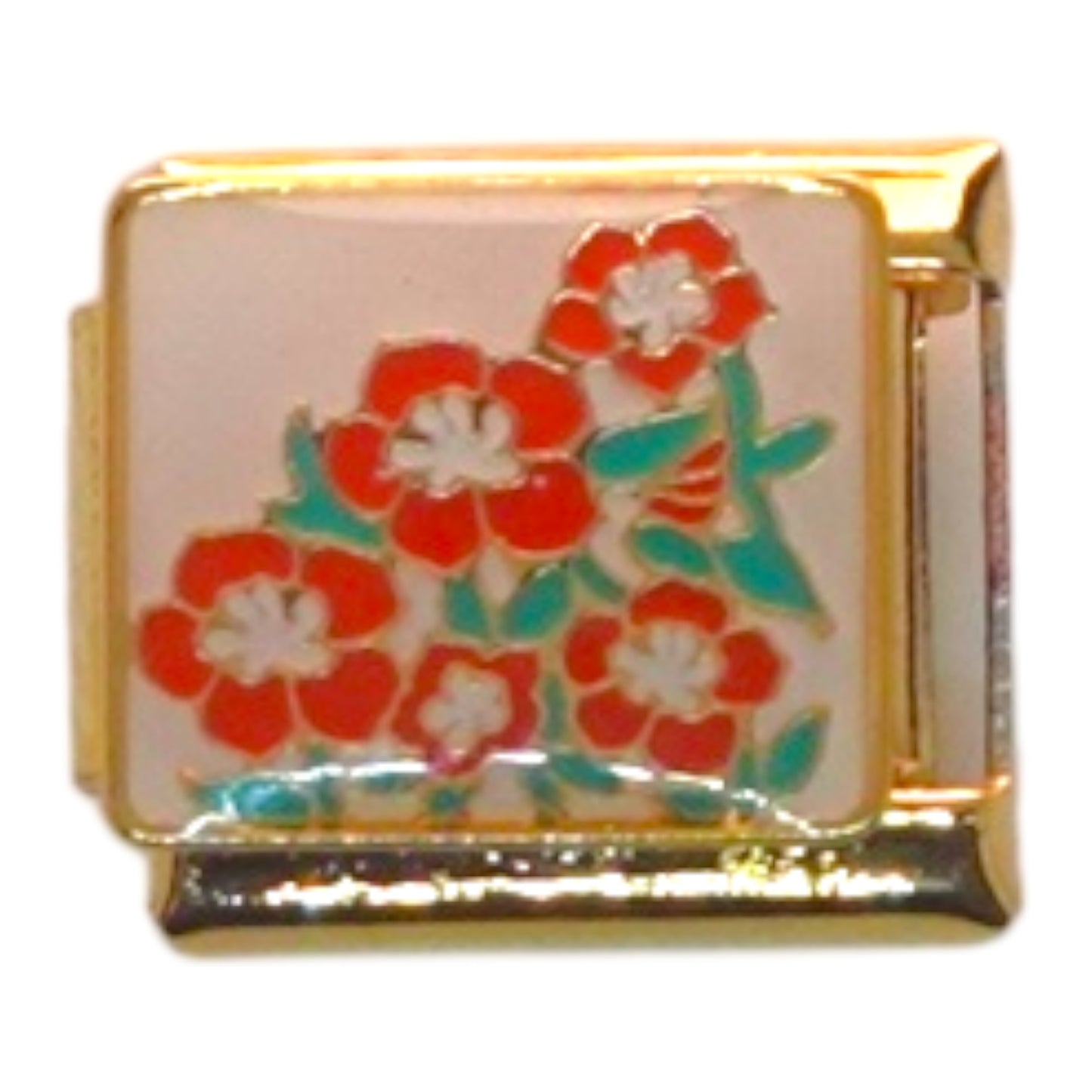 Red Flower Bouquet Gold Italian Charm