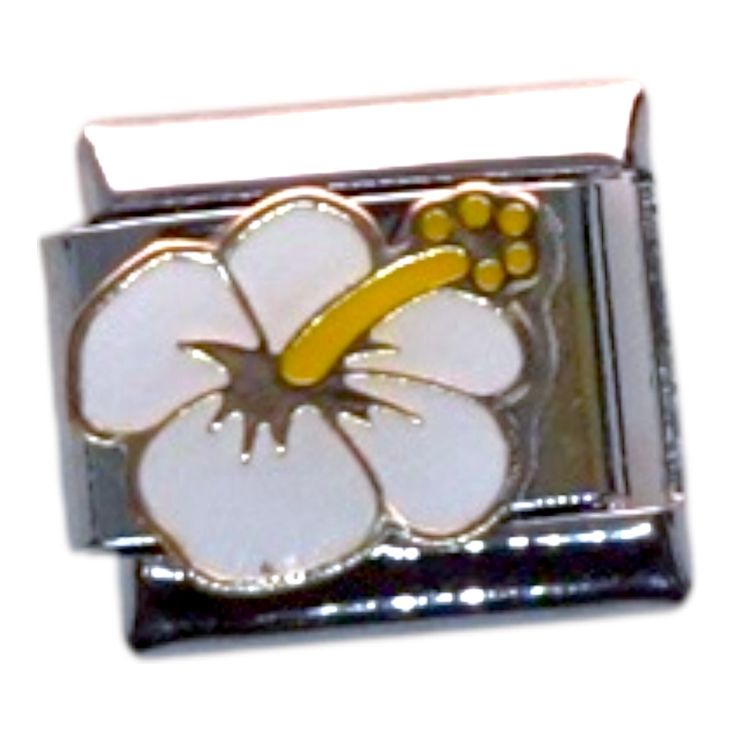 Hibiscus White Yellow Silver Italian Charm