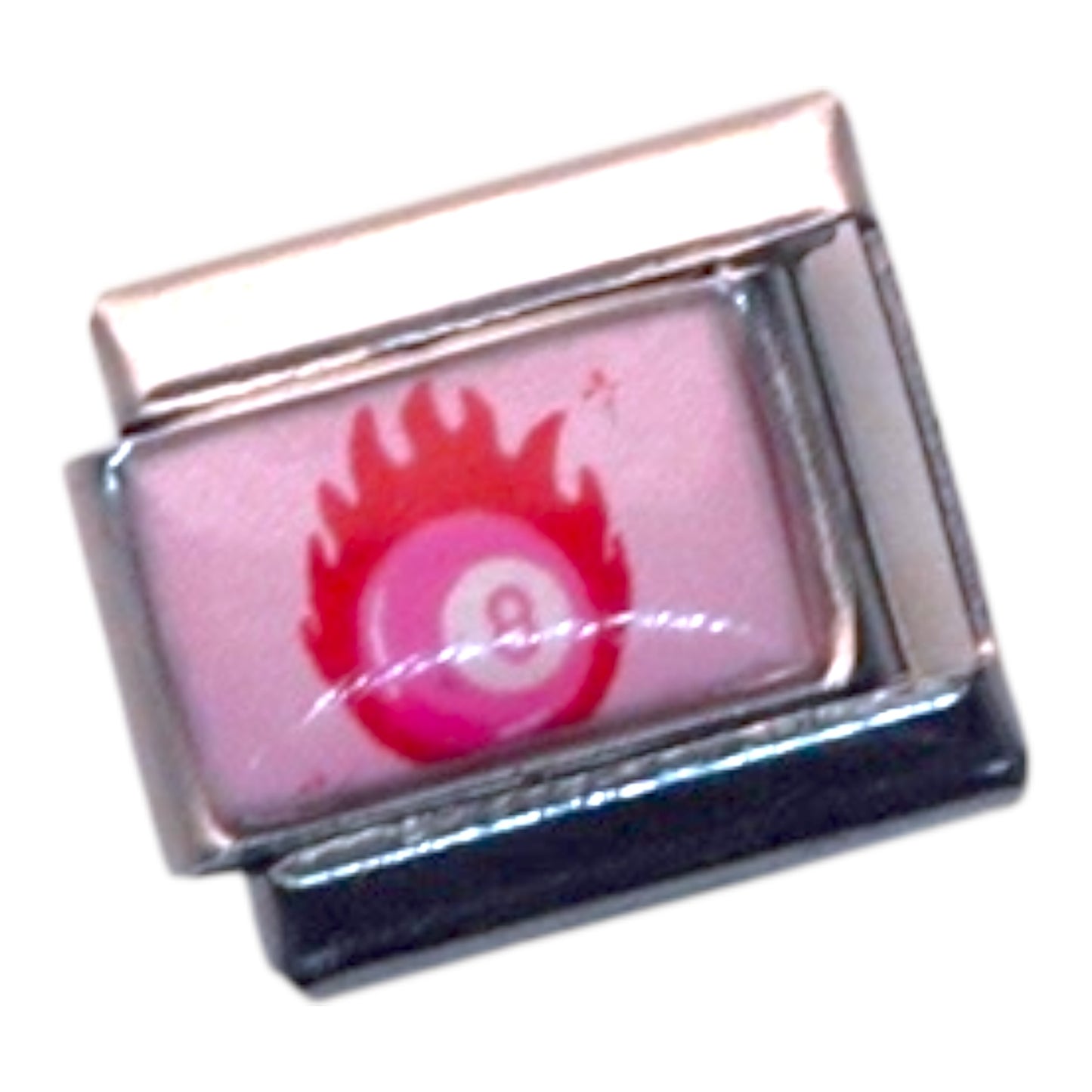 Flaming 8-Ball Silver Italian Charm