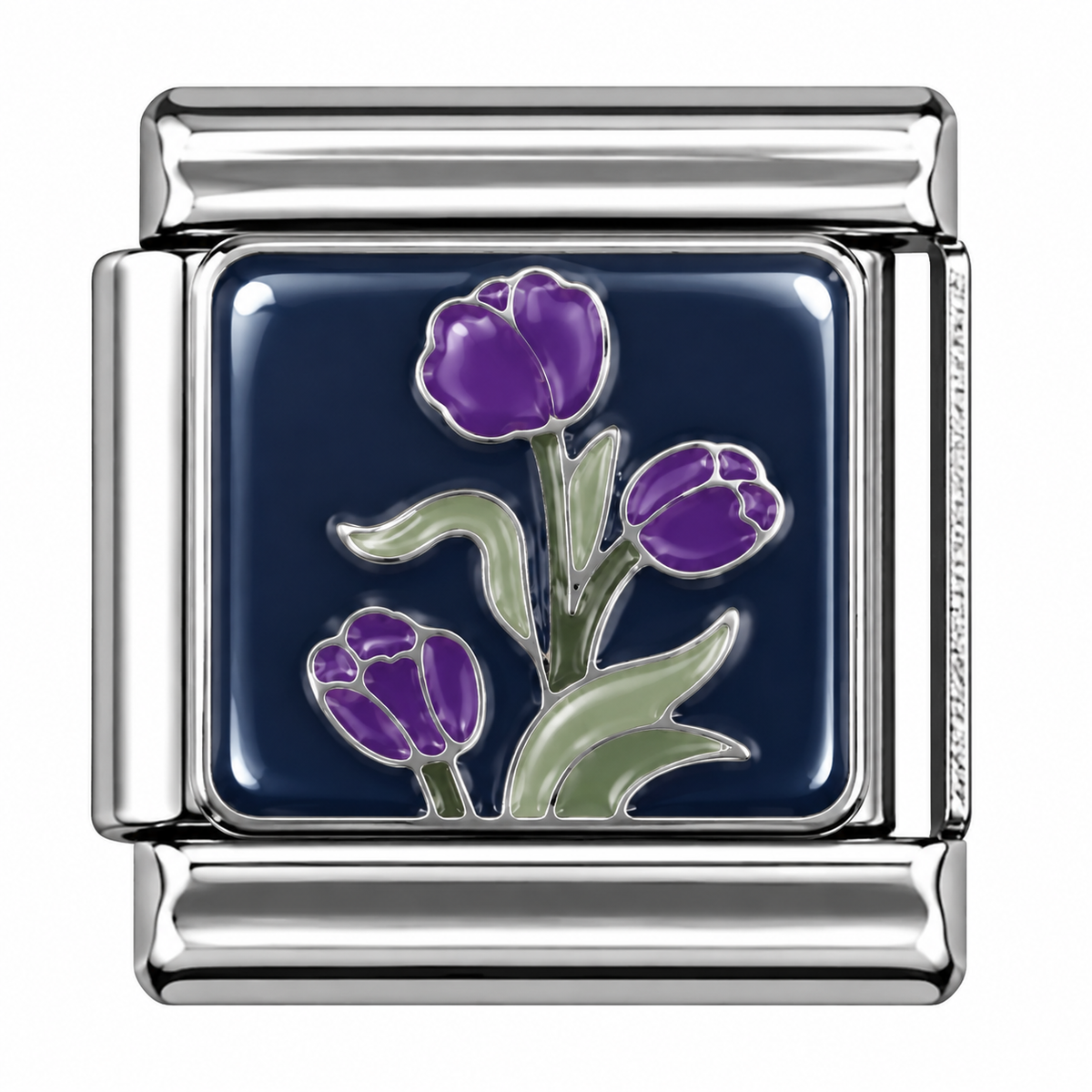 Purple Tulip Garden Silver Italian Charm