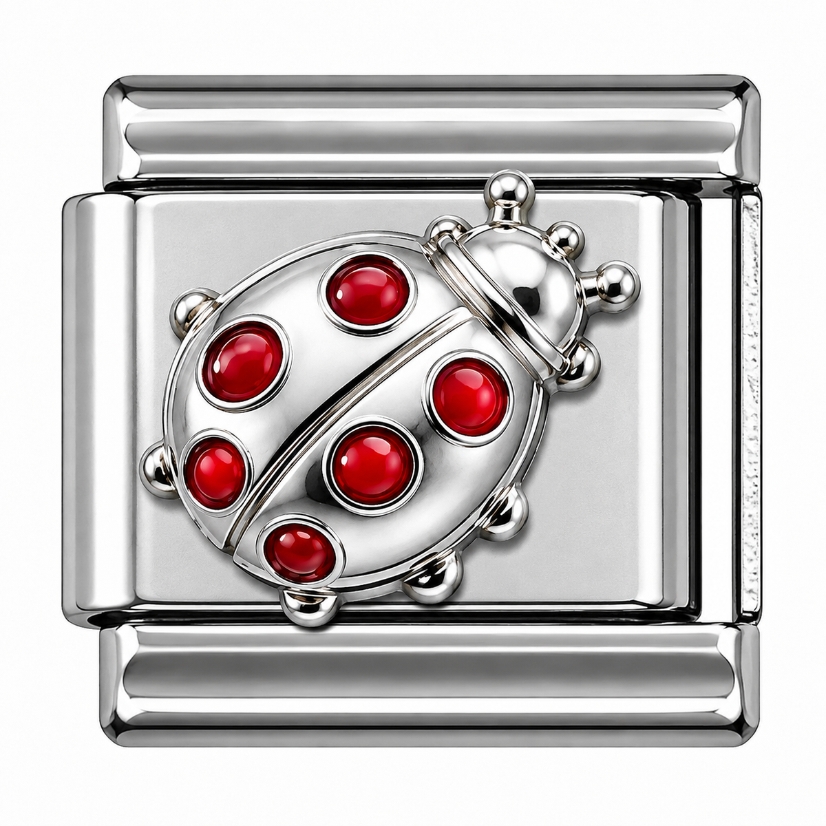 Red Crystal Ladybug Silver Italian Charm