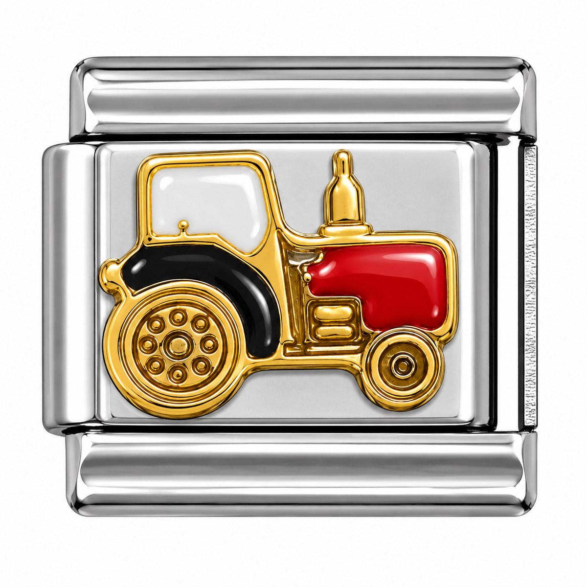 Red Farm Tractor Two-Tone Silver Italian Charm