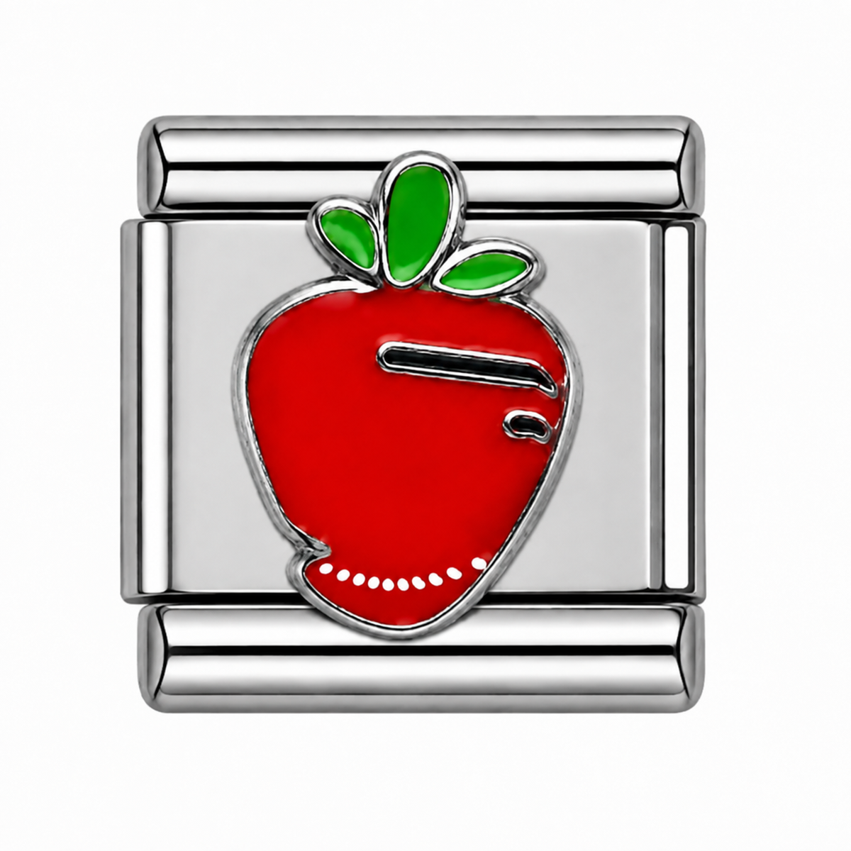 Red Strawberry Silver Italian Charm