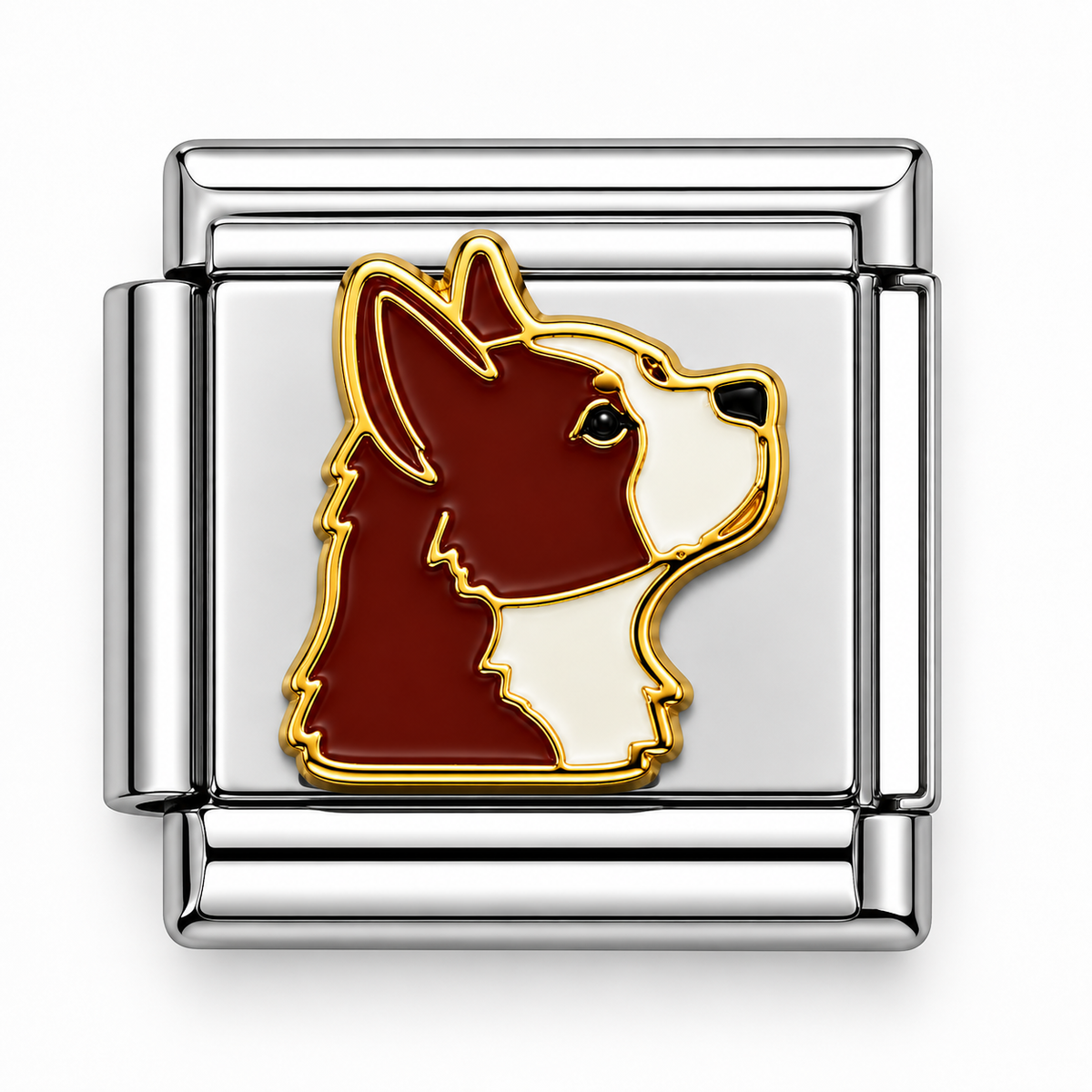 Red and White Basenji Dog Profile Two-Tone Silver Italian Charm