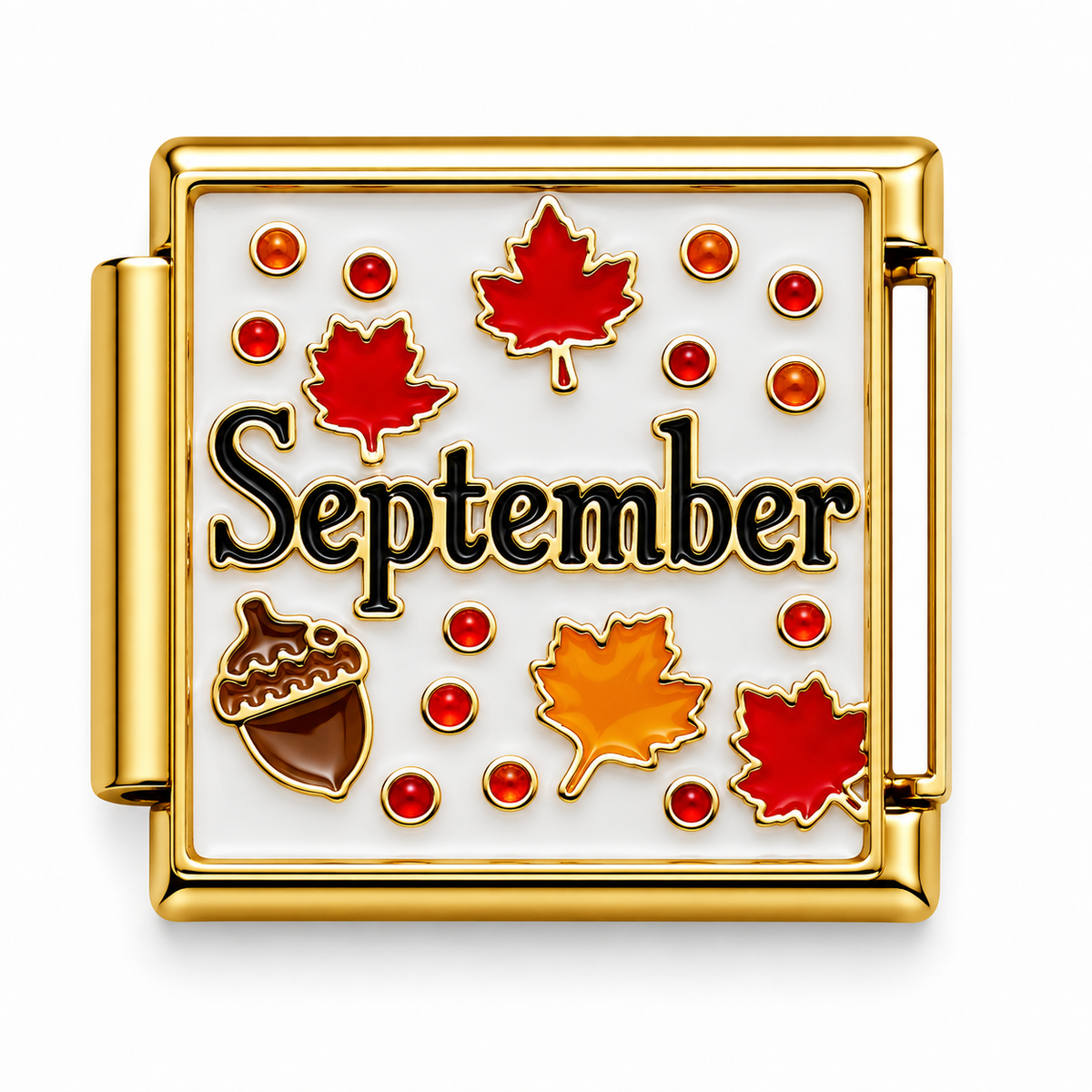 September Autumn Leaves and Acorn Gold Italian Charm