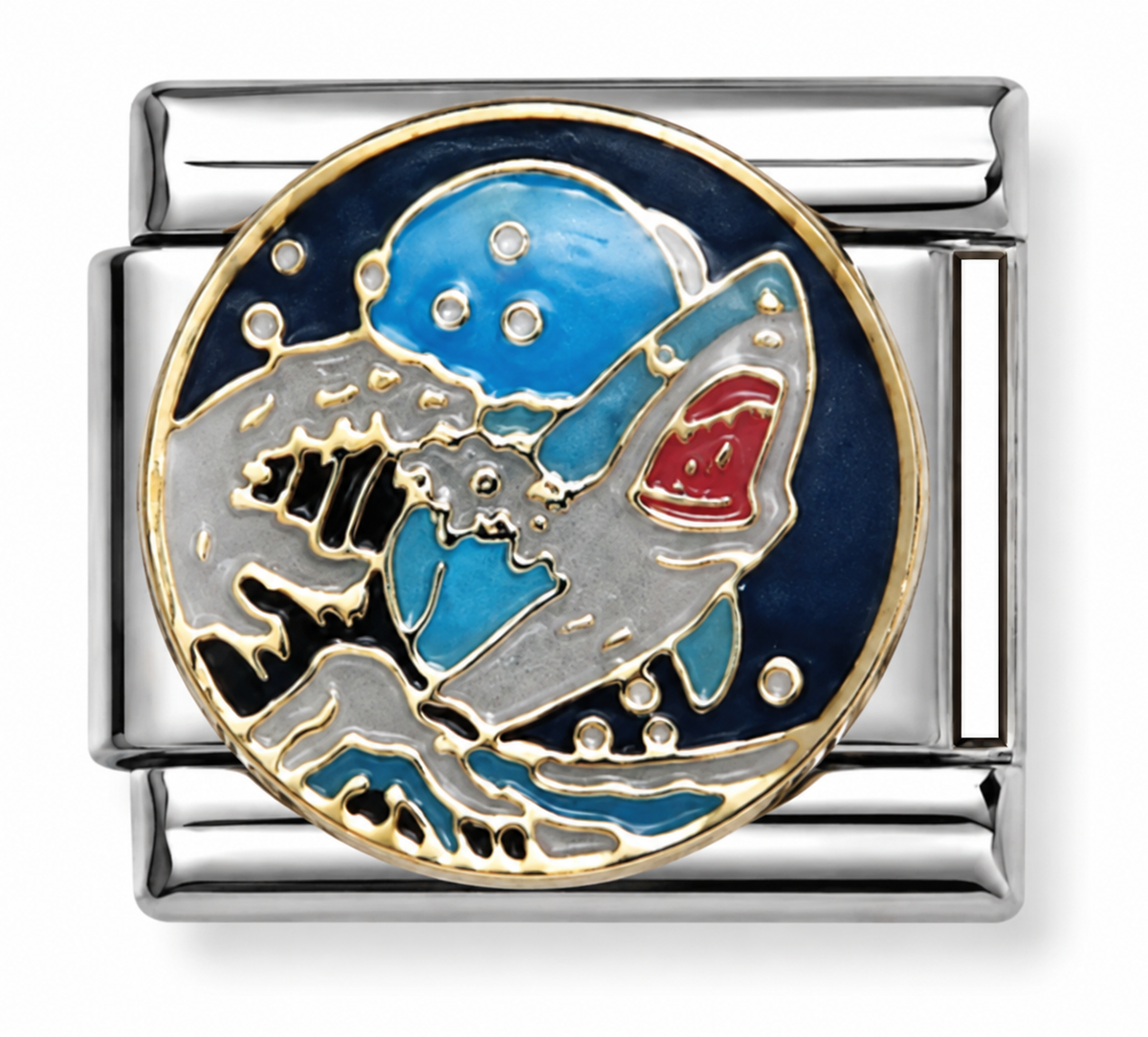Shark Attack Two-Tone Silver Italian Charm