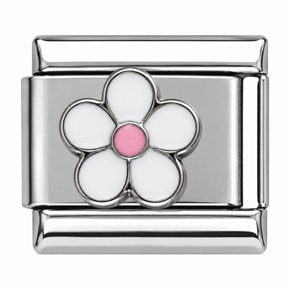 White Flower Silver Italian Charm