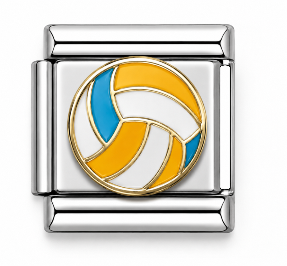 Yellow, Blue and White Volleyball Two-Tone Silver Italian Charm