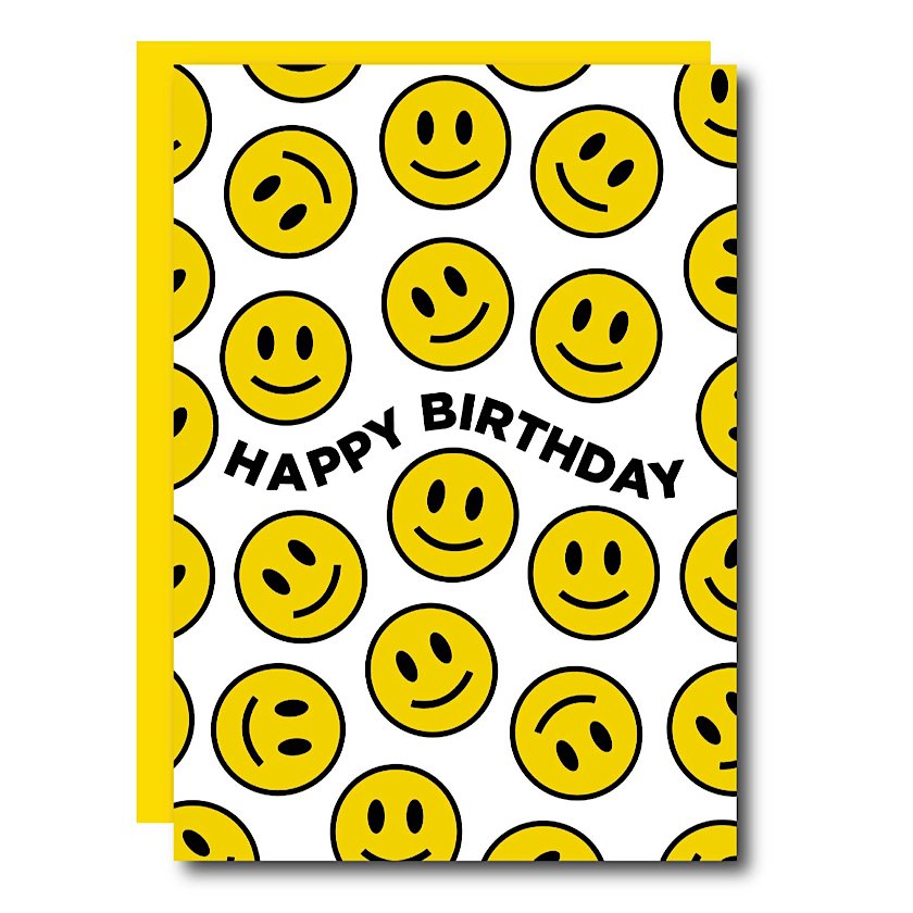 Yellow Happy Face Birthday Card