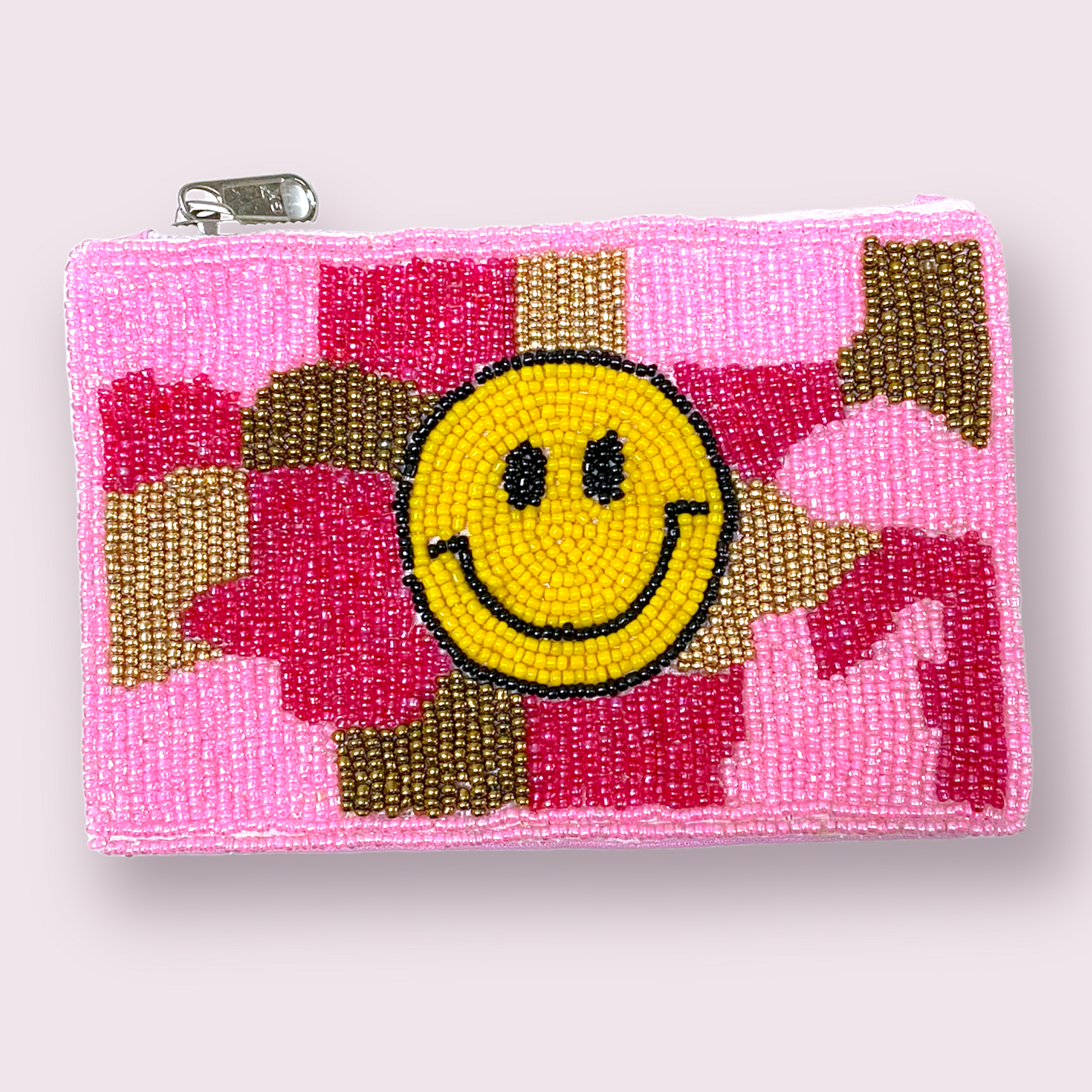 Pink Camo Happy Face Seed Bead Coin Purse