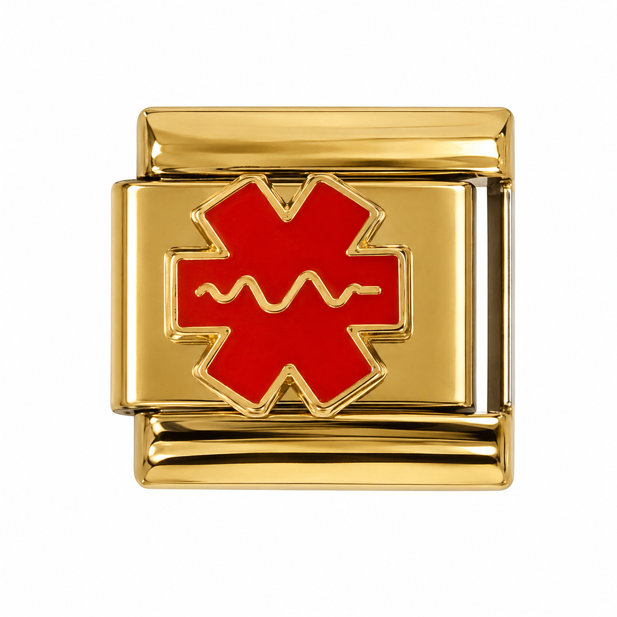 Red Medical Alert Cross Gold Italian Charm