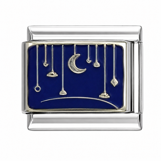 Hanging Moon & Stars Silver Italian Charm