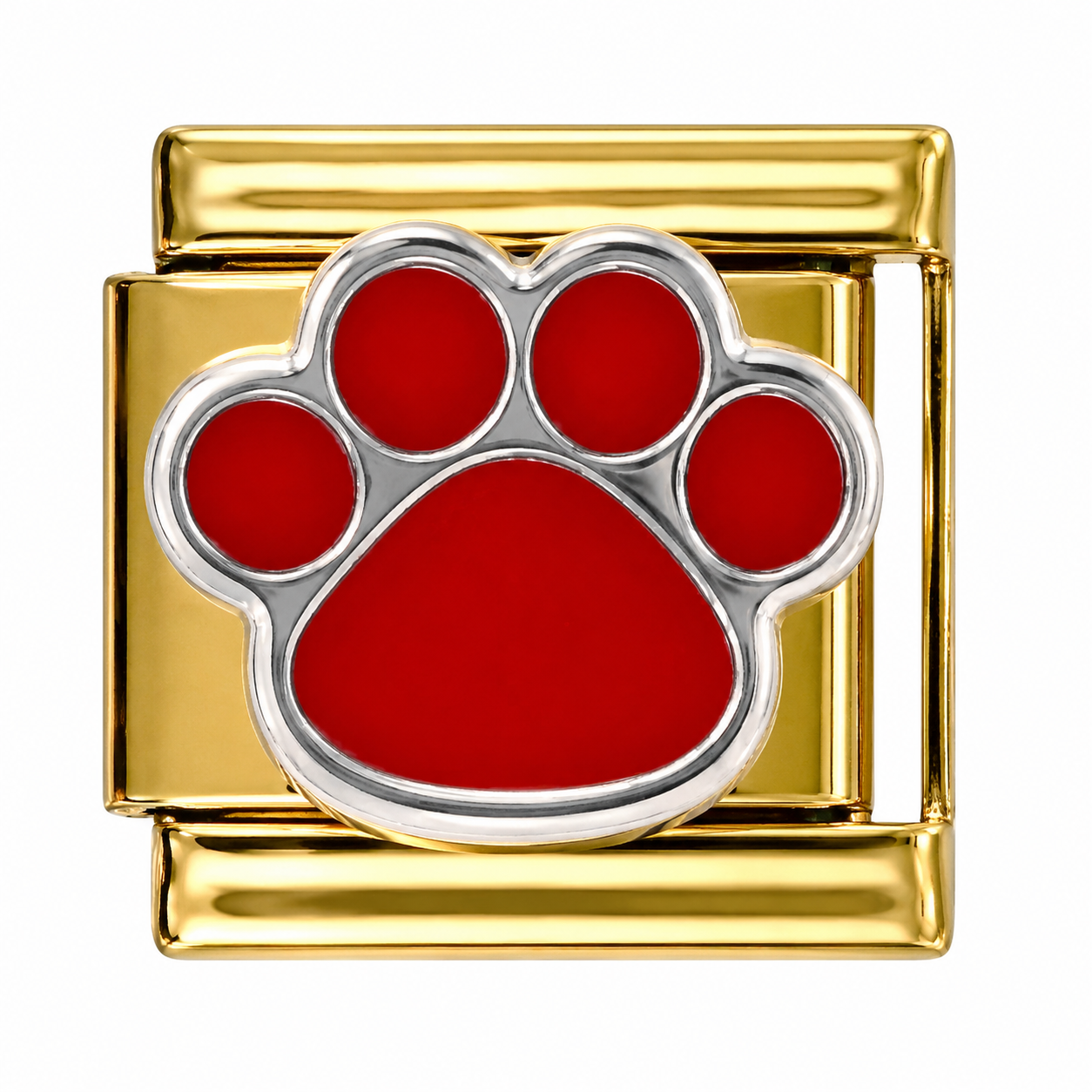 Red Paw Print Gold Italian Charm