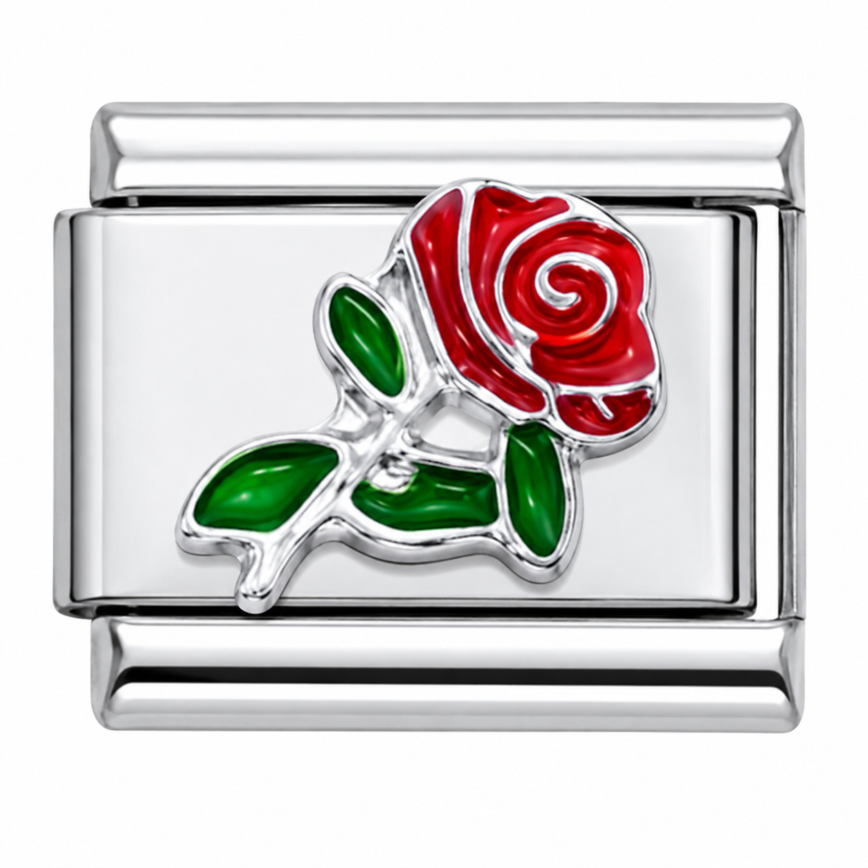 Red Rose with Green Leaves Italian Charm