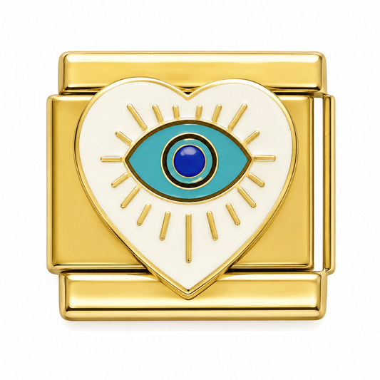Heart Evil Eye with Blue Gem Gold Italian Charm