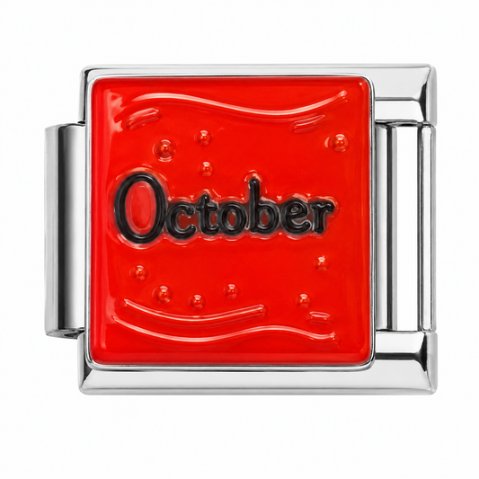 October Red Italian Charm – Silver