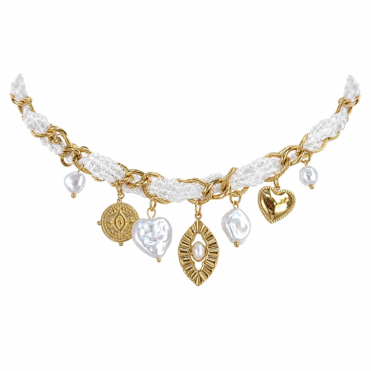 Celeste Pearl & Gold-Tone Braided Charm Necklace