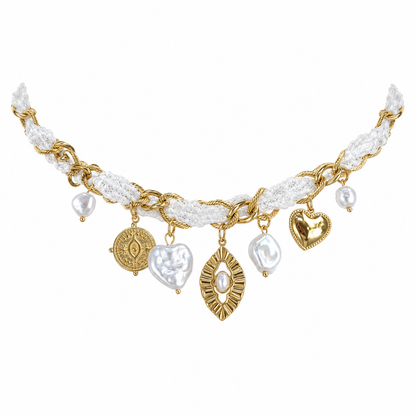 Celeste Pearl & Gold-Tone Braided Charm Necklace