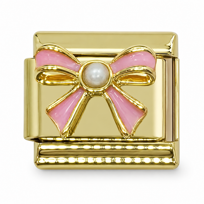 Pearl Bow Gold Italian Charm