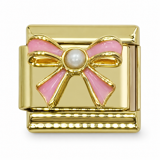 Pearl Bow Gold Italian Charm
