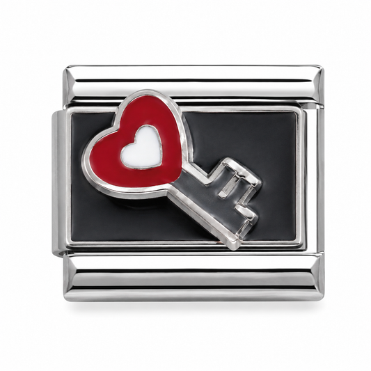 Heart Key Silver Italian Charm