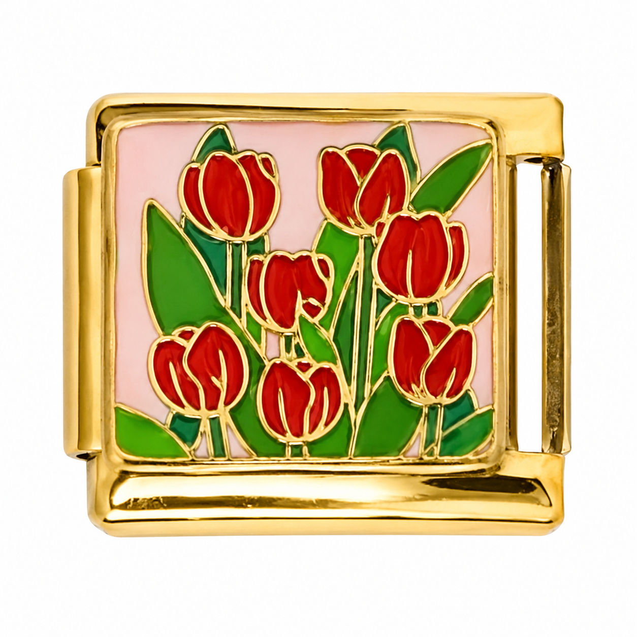 Red Tulips Gold Italian Charm