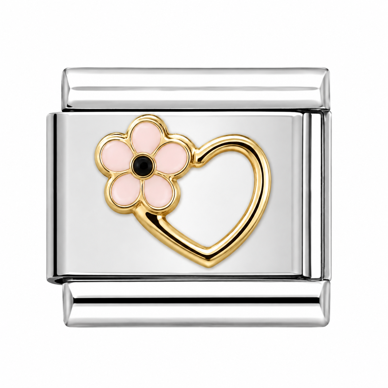 Heart with Flower Silver Italian Charm