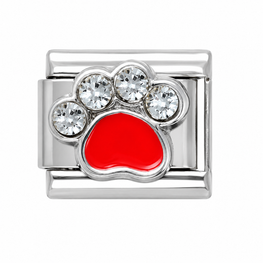 Rhinestone Paw Print with Red Center Italian Charm