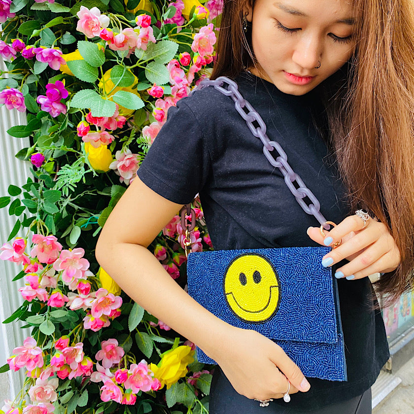 Happy Face Blue 
Seed Bead Shoulder Purse
