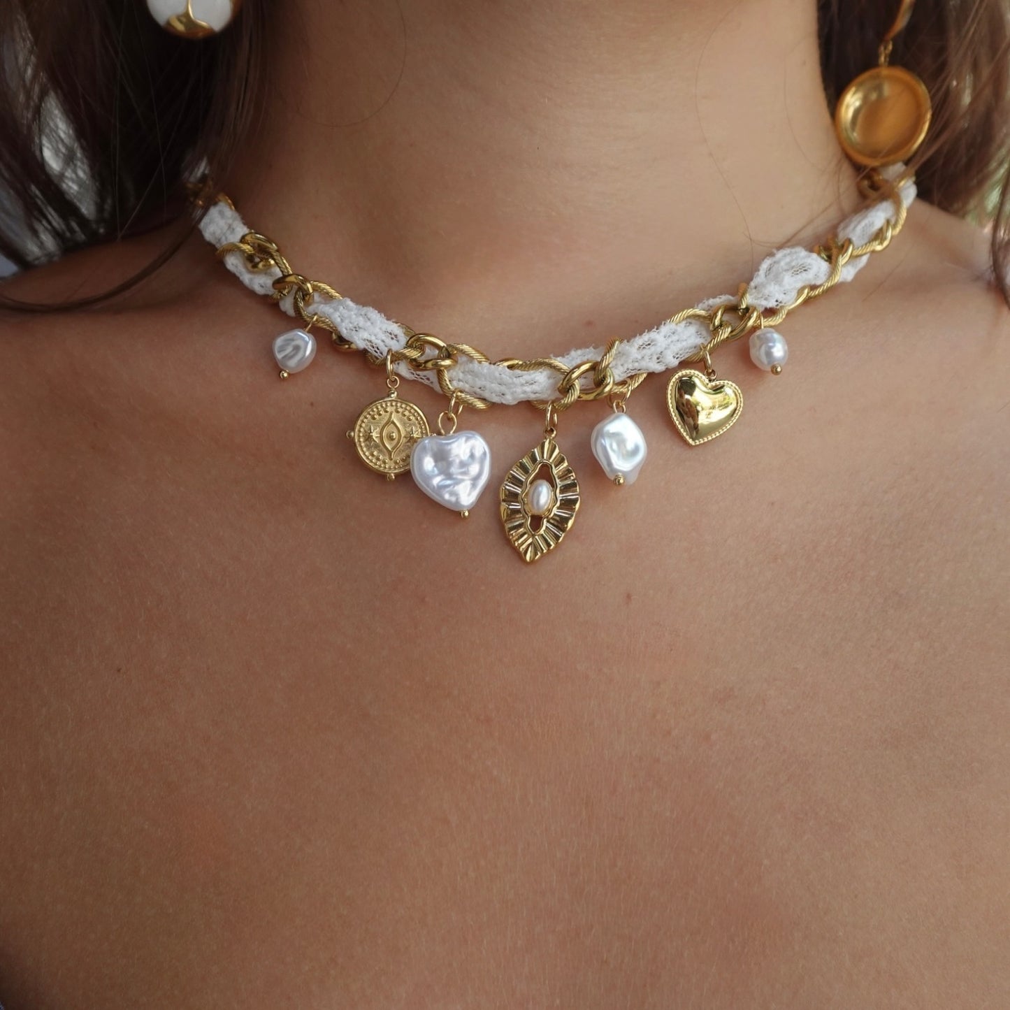 Celeste Pearl & Gold-Tone Braided Charm Necklace