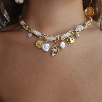 Celeste Pearl & Gold-Tone Braided Charm Necklace