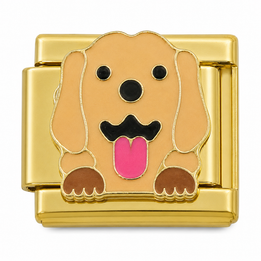 Brown Cute Dog Gold Italian Charm