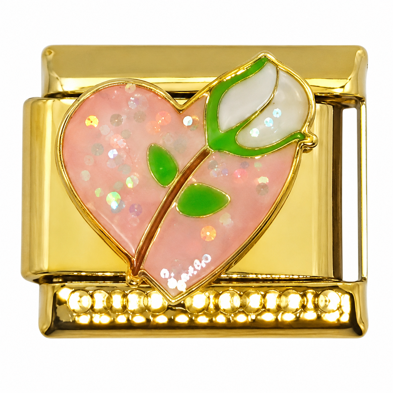 Rose Heart Gold Italian Charm