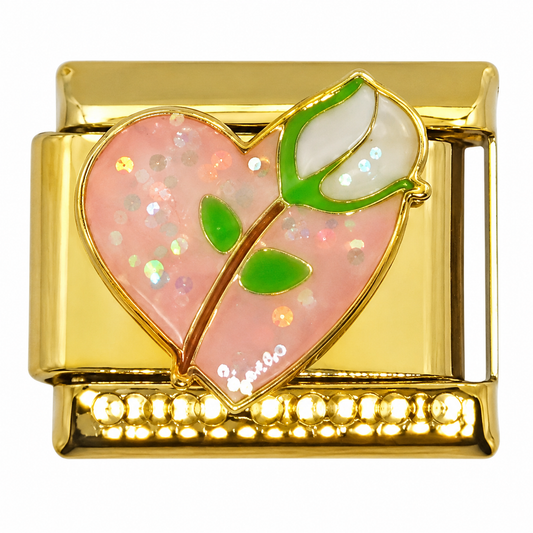 Rose Heart Gold Italian Charm