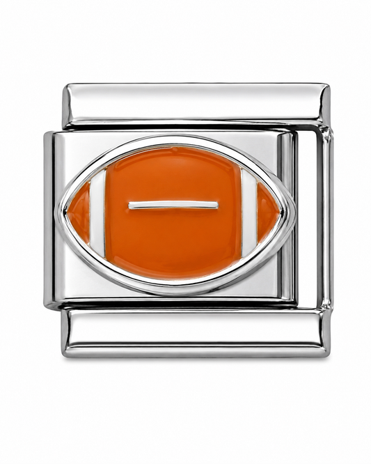 Orange Rugby Ball Silver Italian Charm