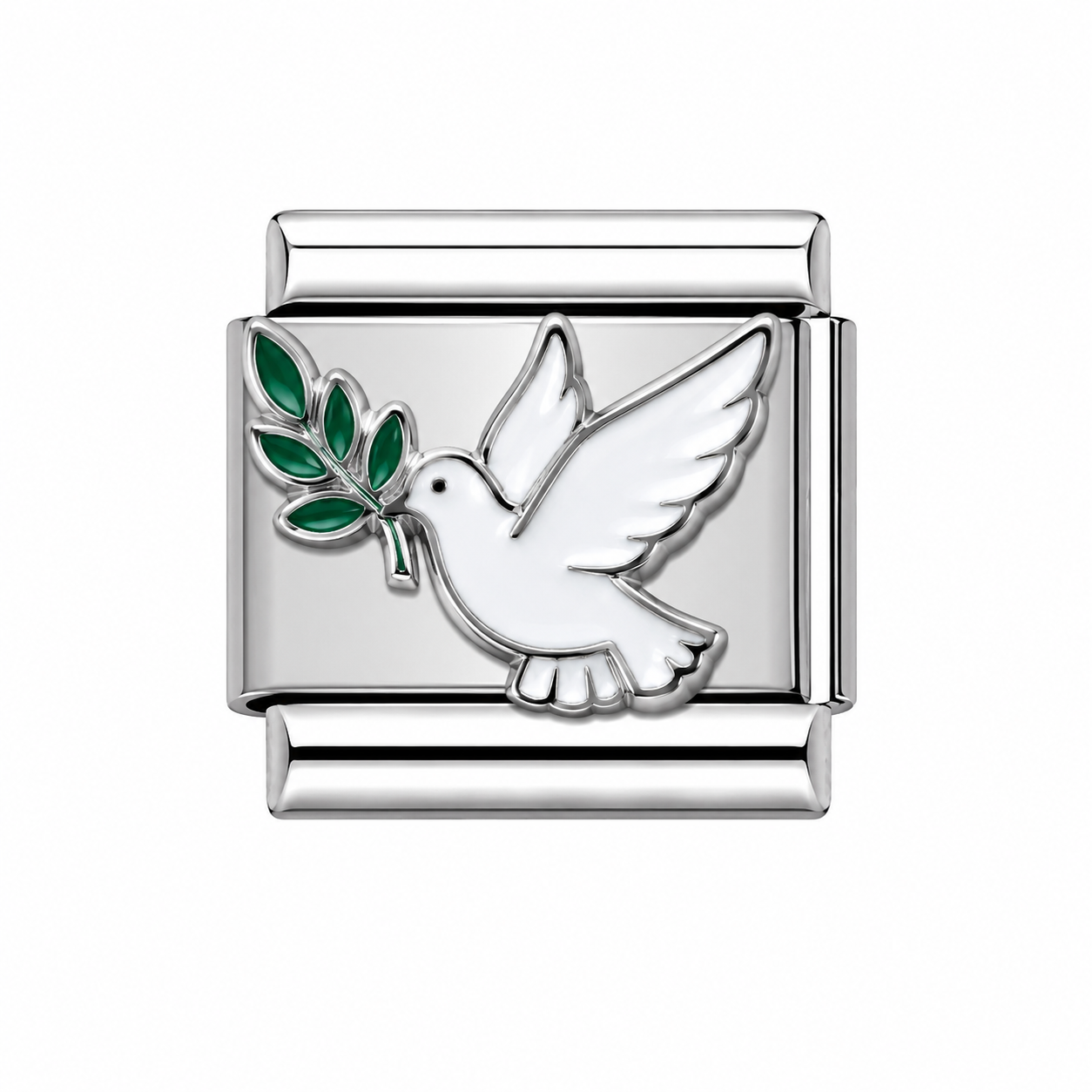 Dove with Green Leaf Silver Italian Charm
