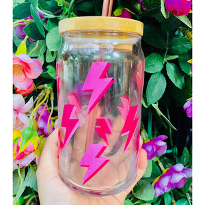Pink Lightening Bolt Ice Coffee Cup