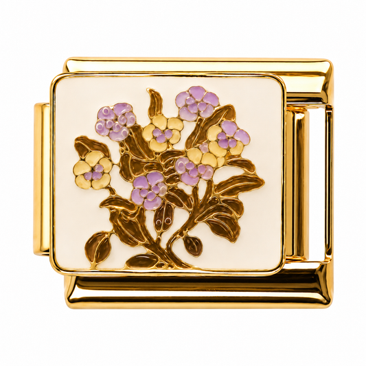 Purple Flower Bouquet Gold Italian Charm