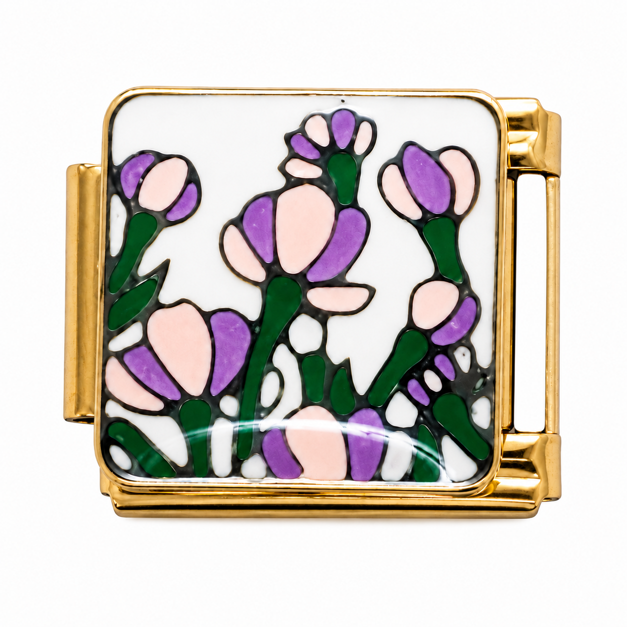 Purple Flower Bouquet on White Background Gold Italian Charm