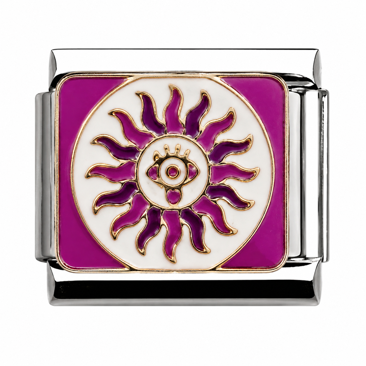 Radiant Sun Face with Purple Enamel Silver Italian Charm