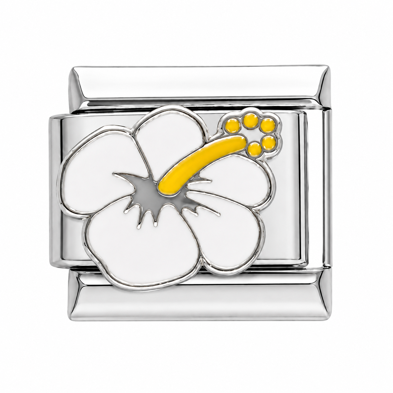 Hibiscus White Yellow Silver Italian Charm