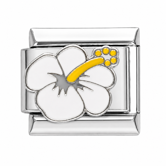 Hibiscus White Yellow Silver Italian Charm