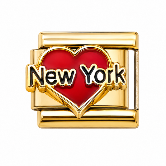 New York Red Heart Gold Italian Charm