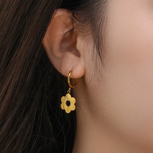 Gold Daisy Huggies Earrings