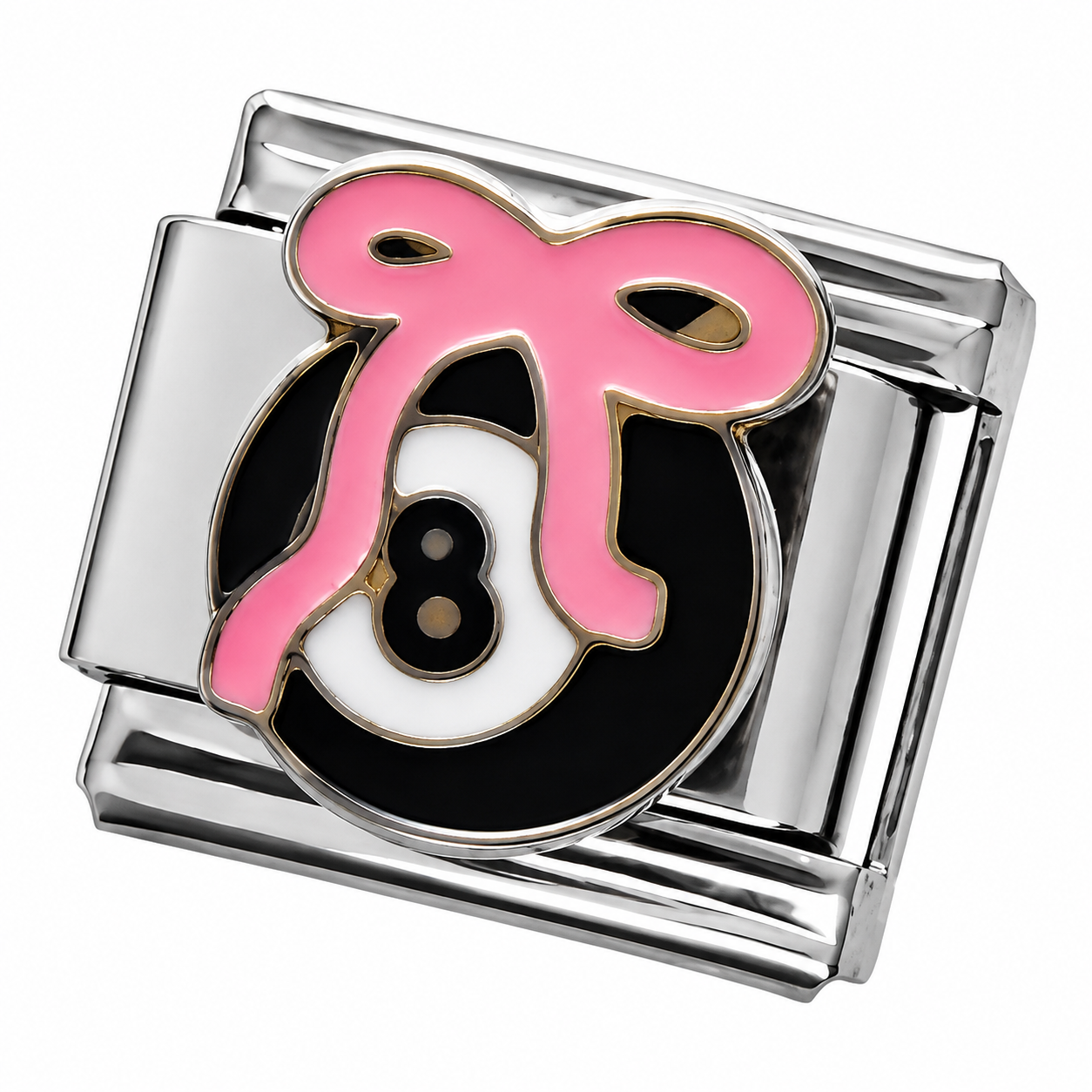 8 Ball with Pink Bow Silver Italian Charm