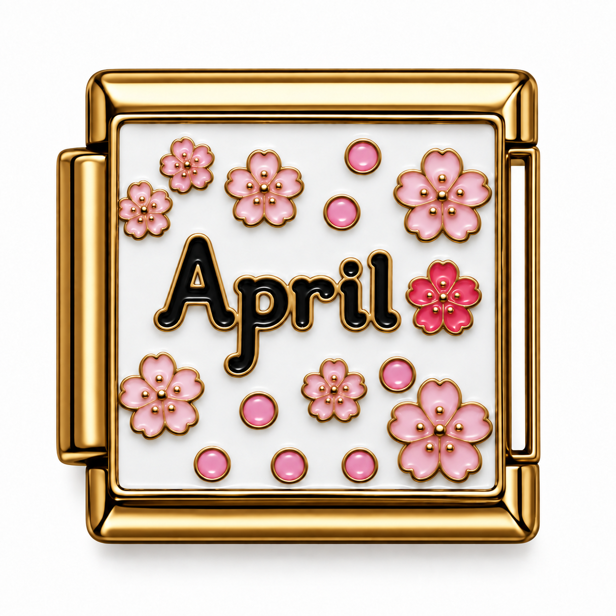 April Pink Flowers Gold Italian Charm