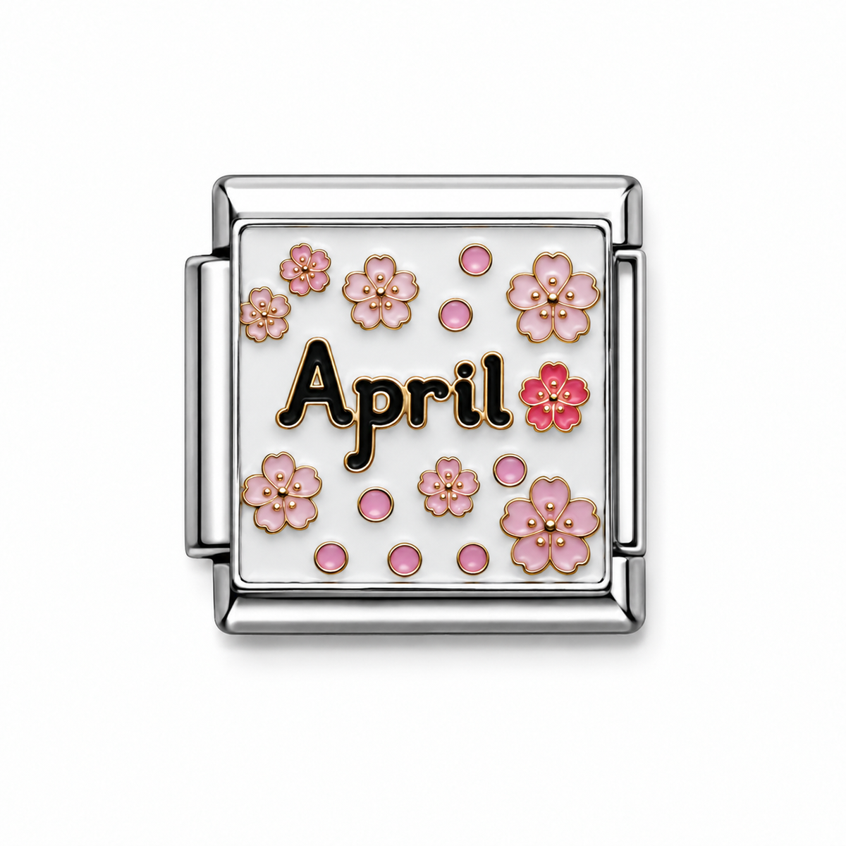 April Pink Flowers Silver Italian Charm