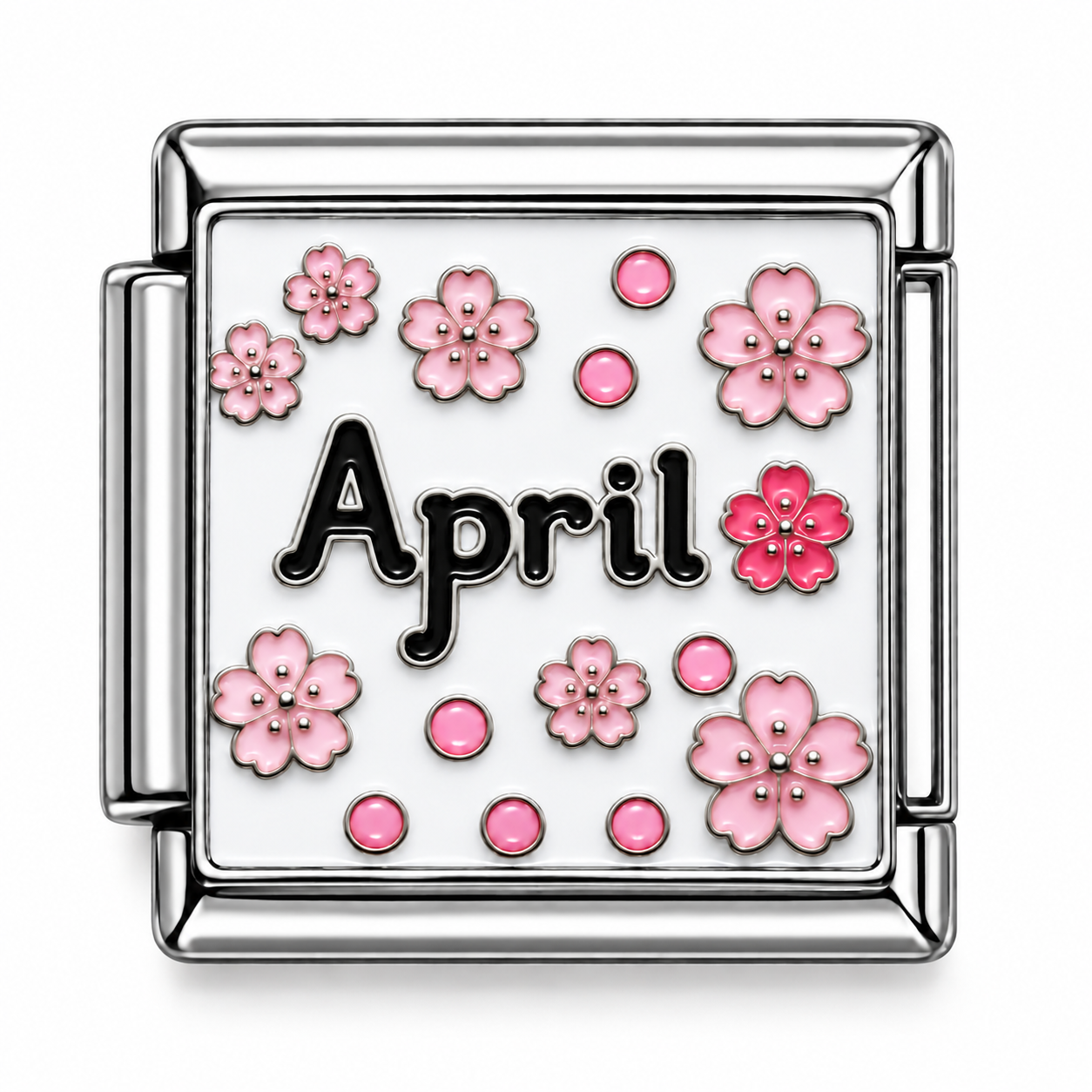 April Pink Flowers Silver Italian Charm
