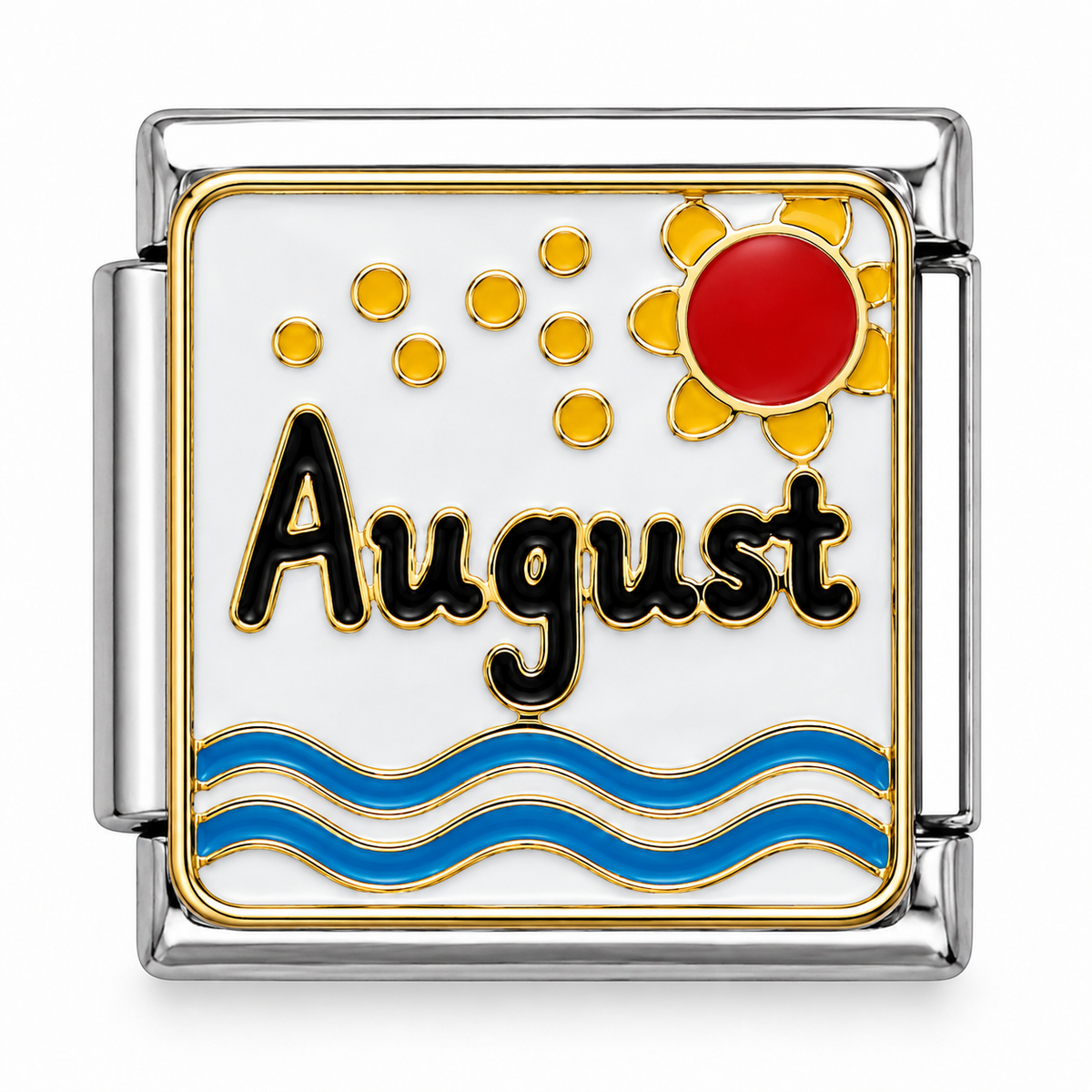 August Sunshine and Ocean Waves Two-Tone Silver Italian Charm